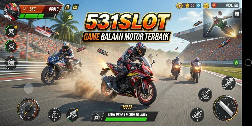Screenshot menampilkan balapan motor yang mendebarkan di <strong>531SLOT</strong>.