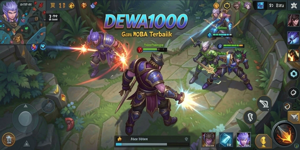 Tampilan seru gameplay MOBA dalam DEWA1000.