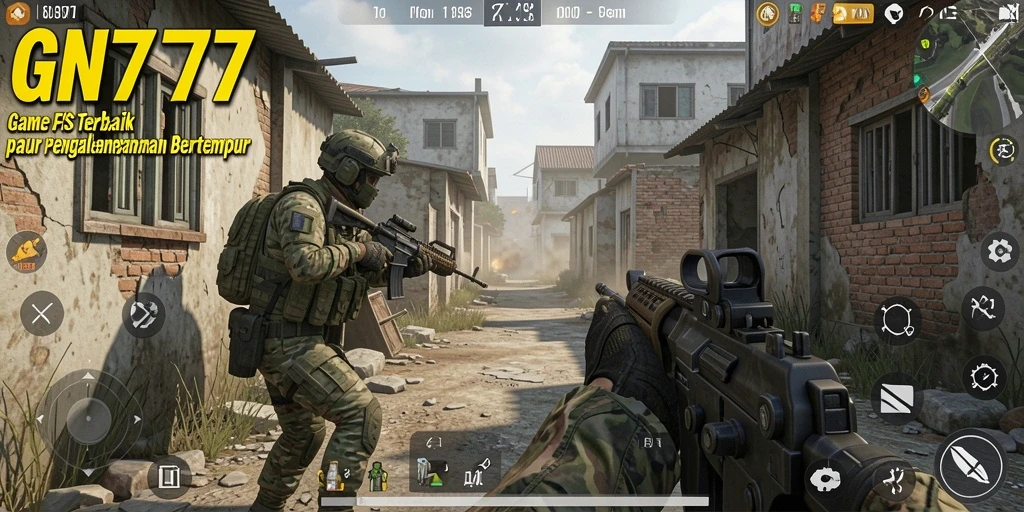Tangkapan layar gameplay GN777 yang menampilkan aksi FPS yang intens.