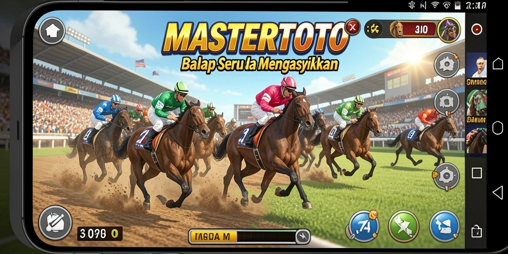 Screenshot utama MASTERTOTO menampilkan aksi balap yang mendebarkan.
