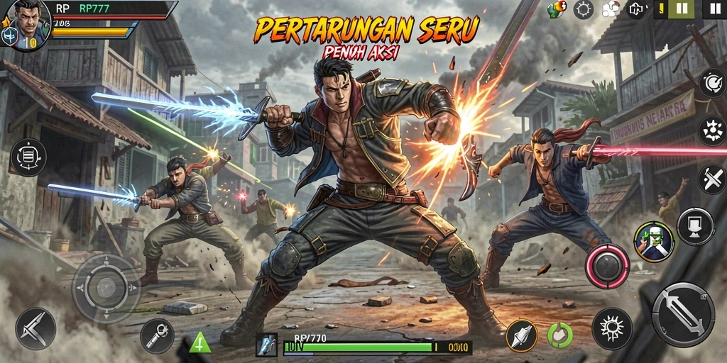 Screenshot gameplay <strong>RP777</strong> menampilkan pertarungan yang penuh aksi dan strategi.