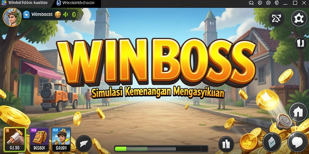 Tampilan screenshot utama WINBOSS yang menunjukkan gameplay simulasi yang dinamis.