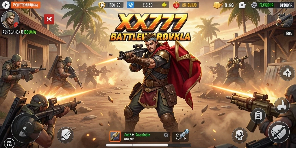 Tangkapan layar utama XXX777 menampilkan momen thrilling di medan perang Battle Royale.